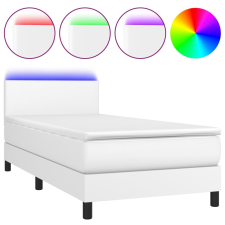 vidaXL fehér műbőr rugós ágy matraccal és LED-del 90x200 cm (3134082) ágy és ágykellék
