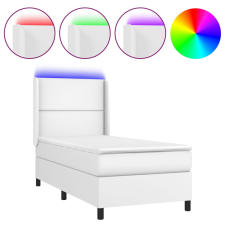 vidaXL fehér műbőr rugós ágy matraccal és LED-del 90x200 cm (3139302) ágy és ágykellék
