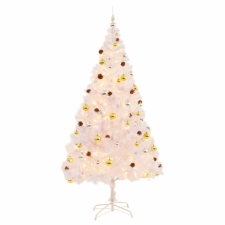vidaXL fehér műfenyő karácsonyfa díszekkel és LED fényekkel 210 cm műfenyő