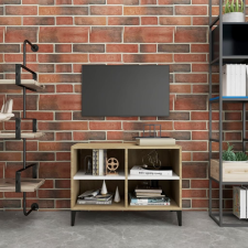 vidaXL fehér-sonoma színű TV-szekrény fémlábakkal 69,5 x 30 x 50 cm bútor