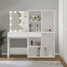 vidaXL fehér szerelt fa fésülködőasztal LED-ekkel és 2 szekrénnyel bútor