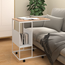 vidaXL fehér szerelt fa kisasztal kerekekkel 55x36x63,5 cm bútor