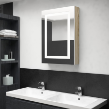 vidaXL fehér-tölgyszínű LED-es tükrös fürdőszobaszekrény 50x13x70 cm fürdőszoba bútor