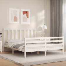 vidaXL fehér tömör fa ágykeret fejtámlával 160 x 200 cm ágy és ágykellék