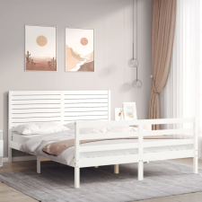 vidaXL Fehér tömör fa ágykeret fejtámlával 160 x 200 cm ágy és ágykellék