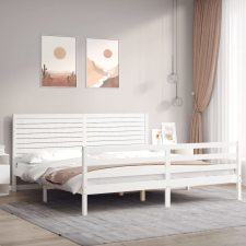 vidaXL fehér tömör fa ágykeret fejtámlával Super King Size ágy és ágykellék