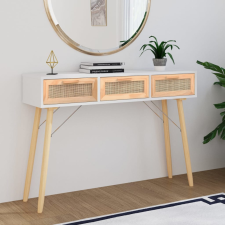 vidaXL fehér tömör fenyő és természetes rattan tálaló 105x30x75 cm bútor