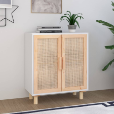 vidaXL fehér tömör fenyő/természetes rattan tálalószekrény 60x30x70 cm bútor