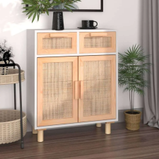 vidaXL fehér tömör fenyő/természetes rattan tálalószekrény 60x30x75 cm bútor