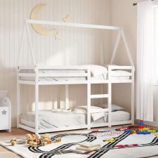 vidaXL fehér tömör fenyőfa ágy emelettel és tetővel 90 x 200 cm ágy és ágykellék