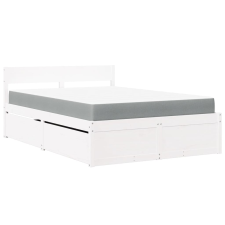 vidaXL fehér tömör fenyőfa ágy fiókokkal és matraccal 140 x 190 cm ágy és ágykellék