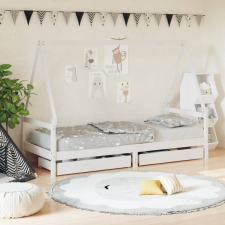 vidaXL fehér tömör fenyőfa gyerekágy keret fiókkal 90x190 cm ágy és ágykellék
