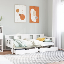 vidaXL fehér tömör fenyőfa kanapéágy fiókokkal 90 x 200 cm ágy és ágykellék