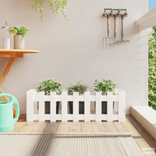 vidaXL Fehér tömör fenyőfa kerti magaságyás kerítéssel 100x30x30 cm kerti tárolás