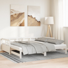 vidaXL fehér tömör fenyőfa kihúzható kanapéágy matracokkal 90 x 190 cm ágy és ágykellék
