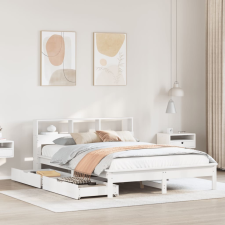 vidaXL fehér tömör fenyőfa könyvespolcos ágy matrac nélkül 120x190 cm ágy és ágykellék