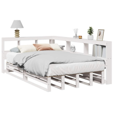 vidaXL fehér tömör fenyőfa könyvespolcos ágy matrac nélkül 120x190 cm ágy és ágykellék