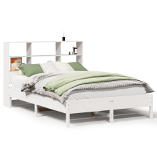 vidaXL fehér tömör fenyőfa könyvespolcos ágy matrac nélkül 120x190 cm (3322889) ágy és ágykellék