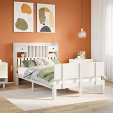 vidaXL fehér tömör fenyőfa könyvespolcos ágy matrac nélkül 135x190 cm ágy és ágykellék