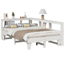 vidaXL fehér tömör fenyőfa könyvespolcos ágy matrac nélkül 135x190 cm ágy és ágykellék