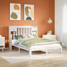 vidaXL fehér tömör fenyőfa könyvespolcos ágy matrac nélkül 140x190 cm ágy és ágykellék
