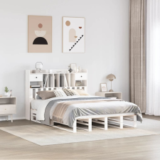 vidaXL fehér tömör fenyőfa könyvespolcos ágy matrac nélkül 140x190 cm ágy és ágykellék