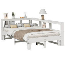 vidaXL fehér tömör fenyőfa könyvespolcos ágy matrac nélkül 140x190 cm ágy és ágykellék