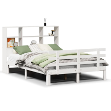 vidaXL fehér tömör fenyőfa könyvespolcos ágy matrac nélkül 140x190 cm (3322750) ágy és ágykellék