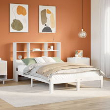 vidaXL fehér tömör fenyőfa könyvespolcos ágy matrac nélkül 140x200 cm ágy és ágykellék