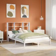 vidaXL fehér tömör fenyőfa könyvespolcos ágy matrac nélkül 140x200 cm ágy és ágykellék