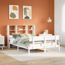 vidaXL fehér tömör fenyőfa könyvespolcos ágy matrac nélkül 150x200 cm ágy és ágykellék