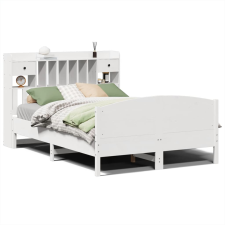 vidaXL fehér tömör fenyőfa könyvespolcos ágy matrac nélkül 150x200 cm (3323141) ágy és ágykellék
