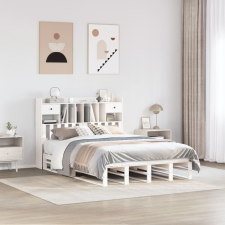 vidaXL fehér tömör fenyőfa könyvespolcos ágy matrac nélkül 160x200 cm ágy és ágykellék