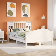 vidaXL fehér tömör fenyőfa könyvespolcos ágy matrac nélkül 160x200 cm ágy és ágykellék