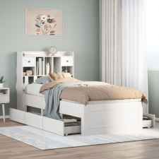 vidaXL fehér tömör fenyőfa könyvespolcos ágy matrac nélkül 90 x 190 cm ágy és ágykellék