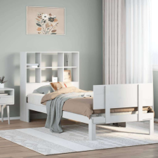 vidaXL fehér tömör fenyőfa könyvespolcos ágy matrac nélkül 90 x 200 cm ágy és ágykellék