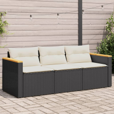 vidaXL fekete 3 személyes polyrattan kerti kanapé párnákkal kerti bútor