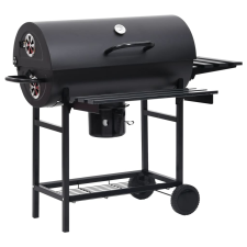 vidaXL fekete acél hengeres grillsütő kerékkel és polccal 115x85x95 cm (313636) grillsütő