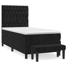 vidaXL fekete bársony rugós ágy matraccal 90 x 200 cm (3138003) ágy és ágykellék