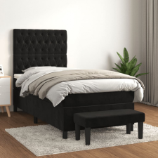 vidaXL fekete bársony rugós ágy matraccal 90x190 cm ágy és ágykellék