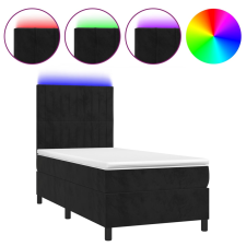 vidaXL fekete bársony rugós és LED-es ágy matraccal 100x200 cm (3136229) ágy és ágykellék