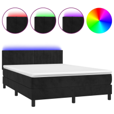 vidaXL fekete bársony rugós és LED-es ágy matraccal 140x190 cm (3134521) ágy és ágykellék