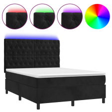 vidaXL fekete bársony rugós és LED-es ágy matraccal 140x200 cm (3136307) ágy és ágykellék