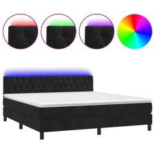 vidaXL fekete bársony rugós és LED-es ágy matraccal 160x200 cm (3134593) ágy és ágykellék