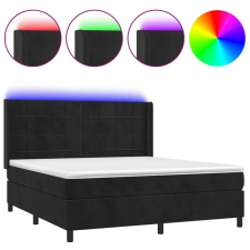 vidaXL fekete bársony rugós és LED-es ágy matraccal 180x200 cm (3139579) ágy és ágykellék