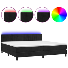 vidaXL fekete bársony rugós és LED-es ágy matraccal 200x200 cm (3134545) ágy és ágykellék