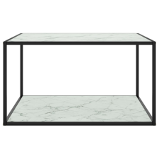 vidaXL fekete dohányzóasztal fehér márvány mintás üveggel 90x90x50 cm (322913) bútor