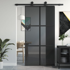 vidaXL fekete edzett üveg és alumínium tolóajtó 102,5 x 205 cm építőanyag