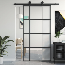 vidaXL fekete edzett üveg és alumínium tolóajtó 102,5 x 205 cm építőanyag