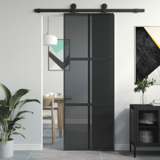 vidaXL fekete edzett üveg és alumínium tolóajtó 76 x 205 cm építőanyag